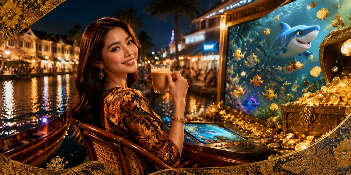 Permainan memancing dan kasino dengan corak batik gaya Malaysia di Melaka atom108